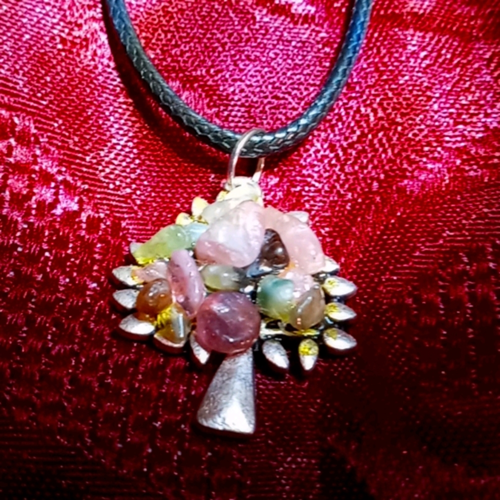 Purple,green, silver tree Necklace